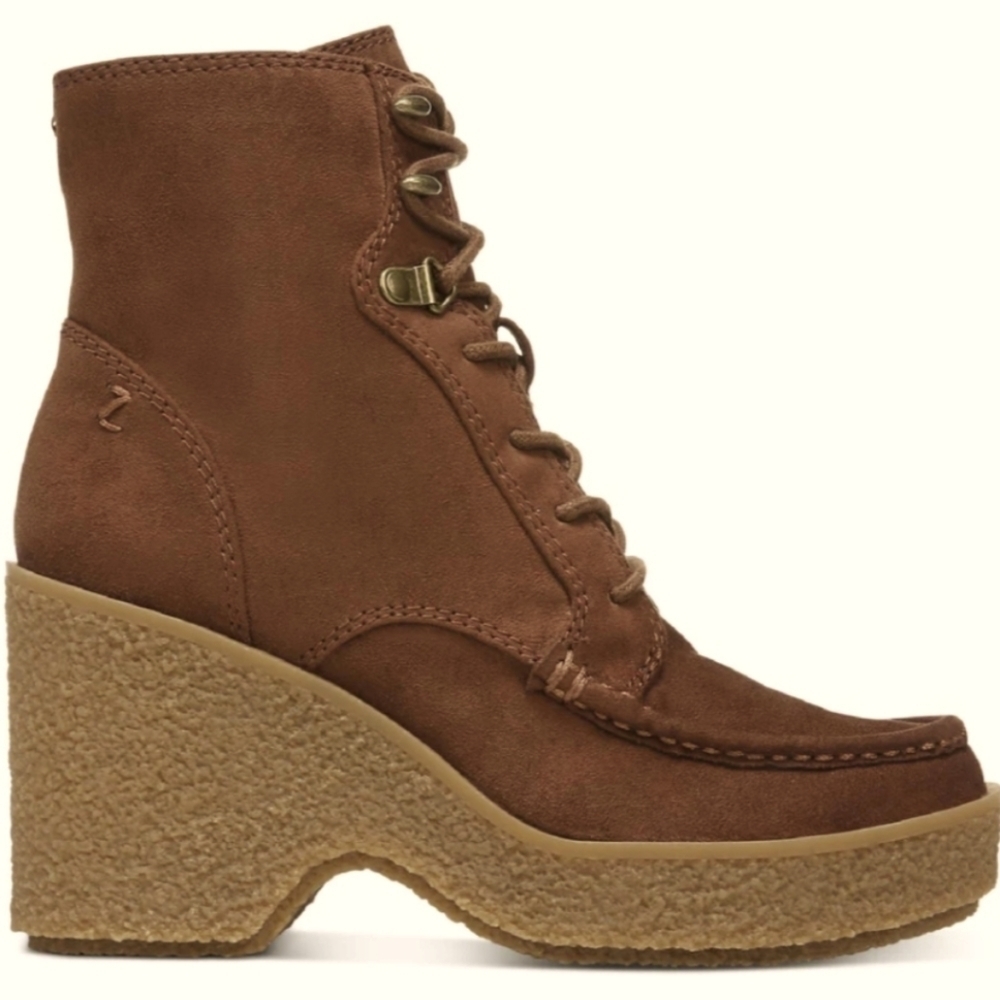 NEW! ZODIAC Talula Vegan Suede Faux Lace Up Wedge Ankle Booties 6. - Picture 2 of 8